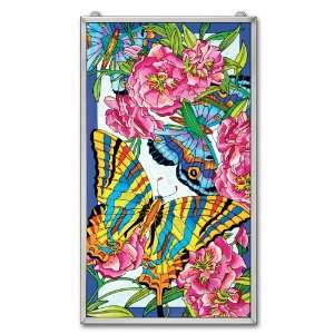 Amia 5315 Hand Painted Glass Window Decor Panel Featuring Butterflies 