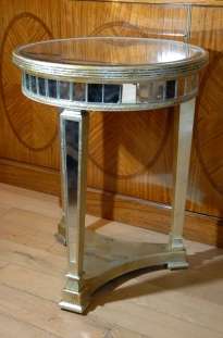 Pair Round Top Art Deco Mirrored Side Tables  