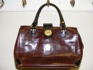 Brahmin Burgundy Leather Handbag Purse Baguette Dark Brown Accent 