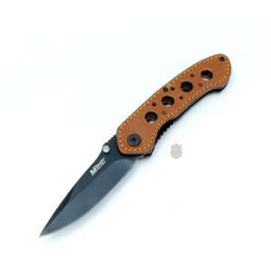  M Tech USA Folding Leather Handle Knife 3.25 Blade 