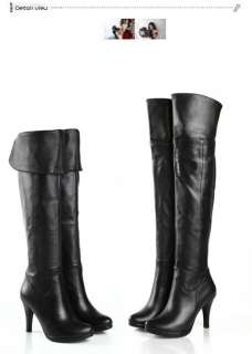 Womens Fashion Leather 2 Way Zip Side Platform Over the Knee High 