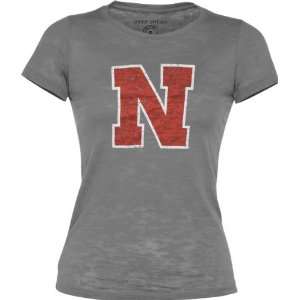   Cornhuskers Womens Charcoal Mascot Burnout T Shirt