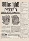 Vintage 1970 PETTER HIGH SPEED DIESEL ENGINES Advertisement