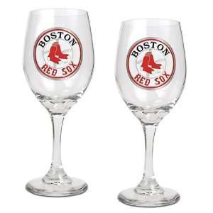  Boston Red Sox 2pc Wine Glass Set   Primary Logo Sports 