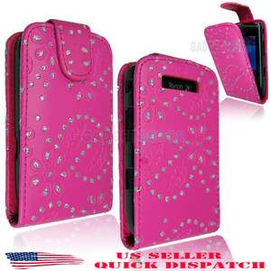 FOR BLACKBERRY TORCH 9800 BLING DIAMOND PINK LEATHER FLIP CASE COVER 