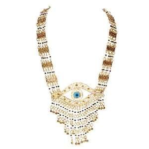 Handmade White/Black Beaded Pendant Necklace, Blue Eye Jewelry
