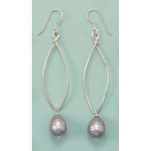 Sterling Silver French Wire Earrings, 9x12mm Silver Color Pearls, 2 1 