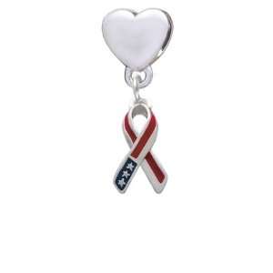   Patriotic Ribbon European Heart Charm Dangle Bead [Jewelry] Jewelry