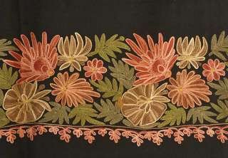 Large, Crewel Embroidered, Kashmir, Wool, India Shawl  