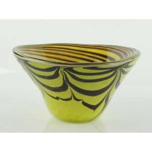 Murano Italian Design   E60 Handblown Glass Yellow & Brown Swirls Bowl 