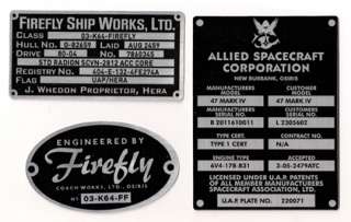 SERENITY/FIREFLY Builder Plaque Metalized Sticker Set of 3  UNUSED 