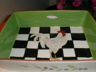 Tuscan CHECKERBOARD ROOSTER Terra Cotta CASSEROLE Baking DISH Pan 