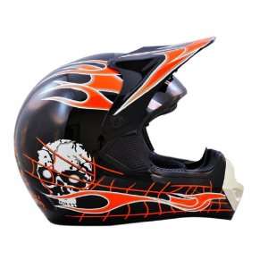 Dot Adult Red Flame Skull Dirt Bike ATV Motorcross Off road Helmet (S 