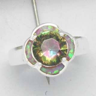 silver rainbow topaz pink fire opal rings 7.75# cr163 2  