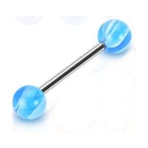 Surgical Steel Tongue Ring Piercing Barbell with Light Blue Uv Marble 