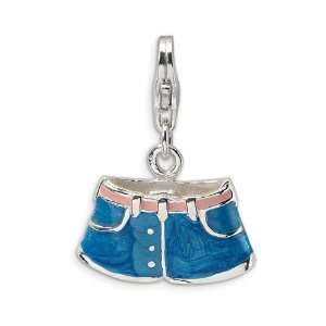    Sterling Silver 3D Enameled Blue Jean Shorts Charm Jewelry