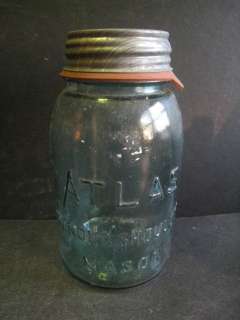 Old ATLAS STRONG SHOULDER MASON Blue Glass Canning Jar  