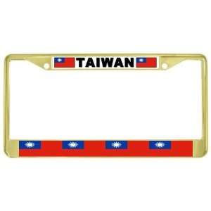  Taiwan Taiwanese Flag Gold Tone Metal License Plate Frame 