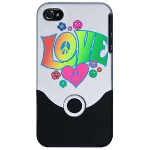  iPhone 4 or 4S Slider Case Silver Love Peace Symbols 