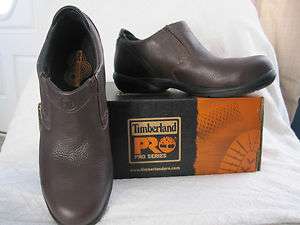 Womens NIB Timberland Pro Series Slip On Shoes Brown Leather Steel Toe 