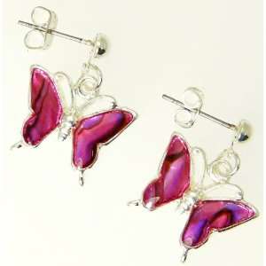   Pink Abalone Paua Shell Butterfly Earrings In Gift Box   B Jewelry