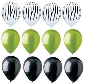   PRINT Black LIME GREEN 12 Piece Latex Helium Party Balloons Set  