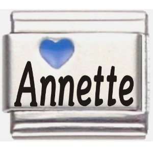  Annette Dark Blue Heart Laser Name Italian Charm Link 