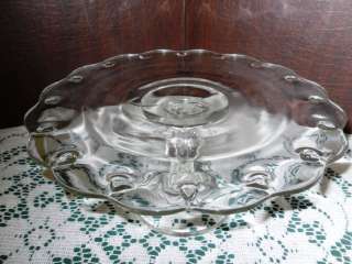 Antique Pedestal Cake Stand Clear Glass Tear Drop 10 Scalloped  