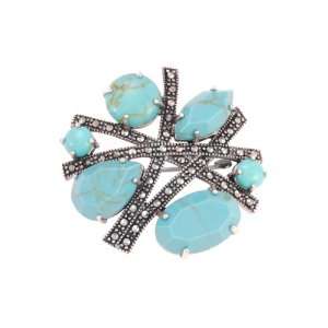   Sterling Silver Marcasite Synthetic Turquoise Geometric Pin Jewelry