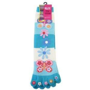   Yelete Toe Socks Aqua Stripes w/ Flowers   Toe Socks Toys & Games