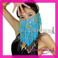 BELLY DANCE COSTUME FACE VEIL GOLD BEADS SEQUINS 8 CLRS  