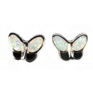   Free Sterling Silver Earrings Lab Opal, Onyx Butterfly Stud Earring