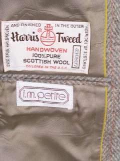 Harris Tweed Vintage Vtg Blazer Beige Leather Knot Buttons Wool 4P 