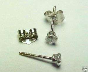 14KT WHITE GOLD 1/4 CARAT 3MM C.Z SCREW BACK EARRING  