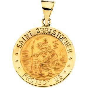   Gold 18.25 mm Hollow Round St. Christopher Medal CleverEve Jewelry