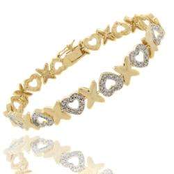 Fusion 14k Gold Overlay Diamond Accent X and Heart Bracelet 