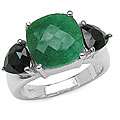 Sterling Silver Genuine Emerald 3 stone Ring (Size 7)  