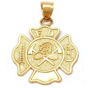  Firefighter Maltese Cross Charm 14k Gold 27mm Jewelry