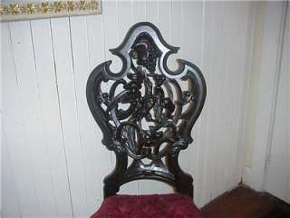ANTIQUE 1860 MAHOGANY ROSEWOOD~CARVED ROCOCO CHAIR~INTRICATE CARVINGS 
