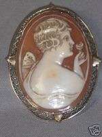 14K WHITE SOLID GOLD ANTIQUE CAMEO PIN OR PENDANT  