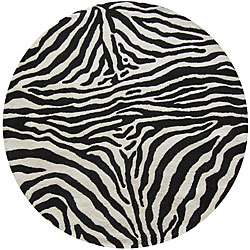 Alexa Zebra Animal Pattern Black/ White Wool Rug (6 Round 