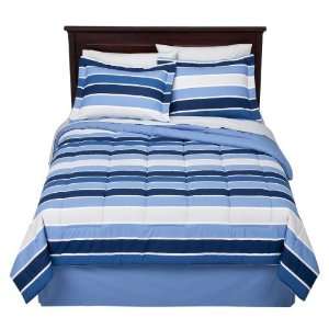  Twin Bed in a Bag Comforter Set Blue & White Stripes