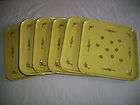 Set of 6 Vintage Yellow Snack Trays, with flower Details Great 