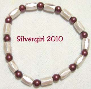Magnetic Hematite Gemstone Bracelet Mauve Burgundy  