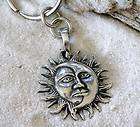 sun moon face solar celestial pewter keychain key ring expedited