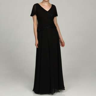 Laxmi Womens Black Beaded Flutter Sleeve Dress  