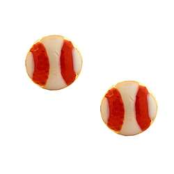 Gold over Silver Red and White Baseball Earrings  