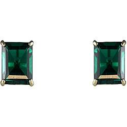 10k Yellow Gold Basket set Emerald cut Emerald Stud Earrings 