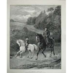  Country Scene Man Horses Little Boy Squire Trees Art
