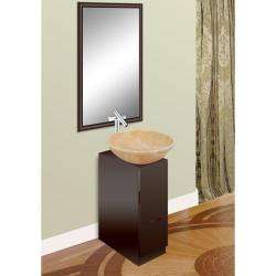 Modern Mahogany Finish Vanity with Mirror and Natural Stone Bowl Sink 
